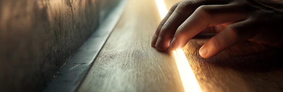 Mann befestigt LED-Streifen auf einer Holz-Oberfl&auml;che